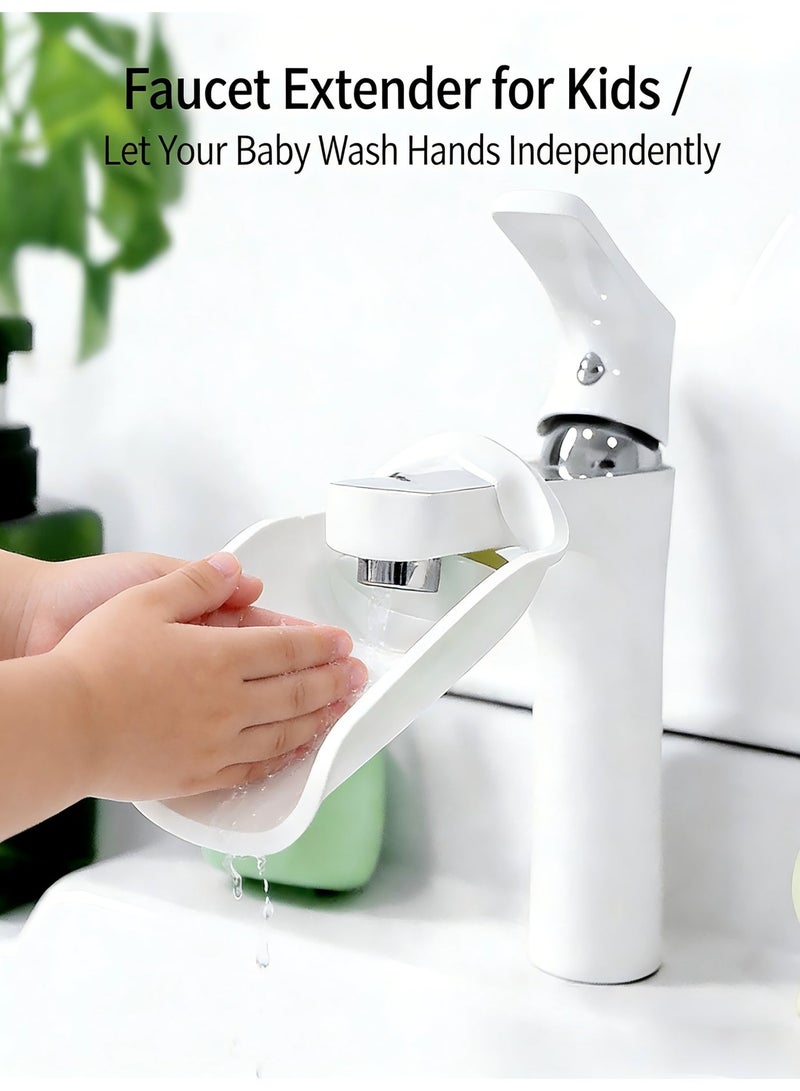 Baby Safety Hand Washer (White, TPE Material, 2-Pack), Faucet Extender for Kids, Splash-Proof Water Guide Sink - Image 1